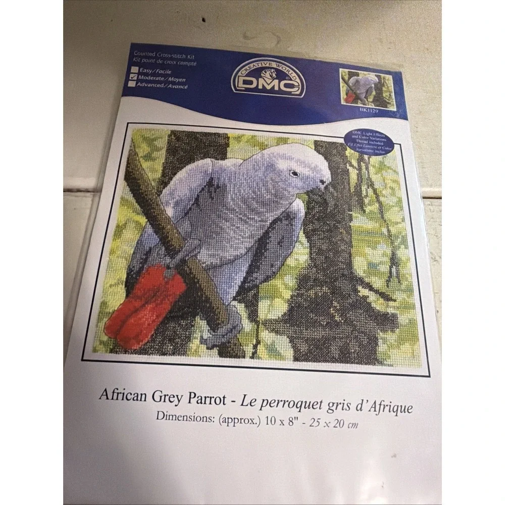 DMC Counted Cross Stitch Kit African Grey Gray Parrot RARE New Sealed